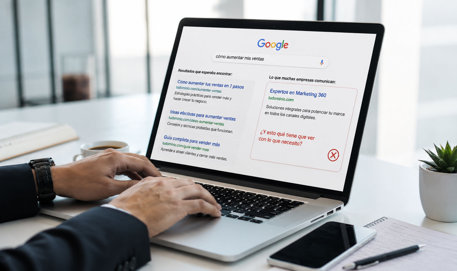 Contenido de negocio no traducido a búsquedas reales de clientes