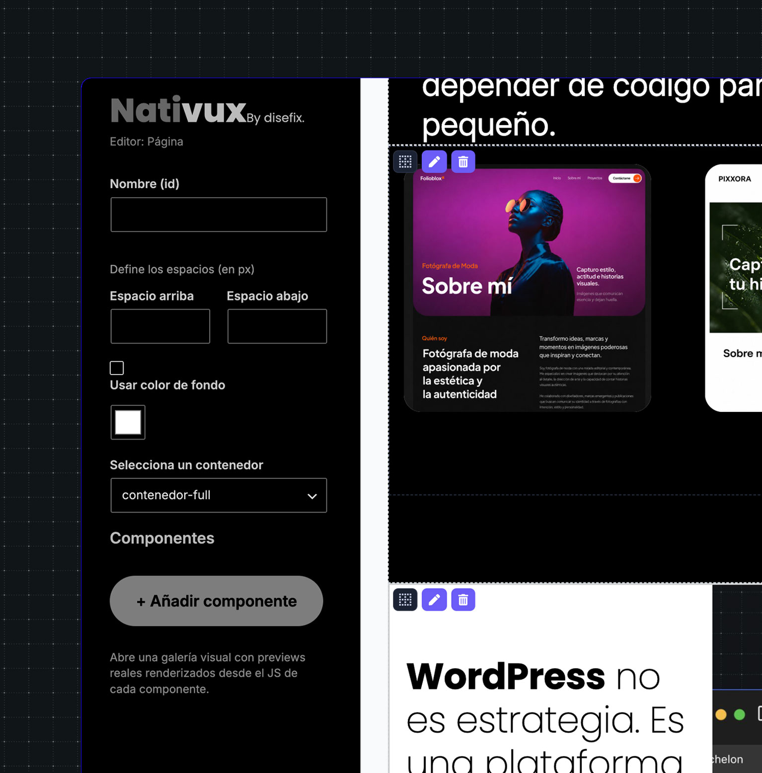 Nativux aplicado en WordPress para crear una web administrable y ordenada