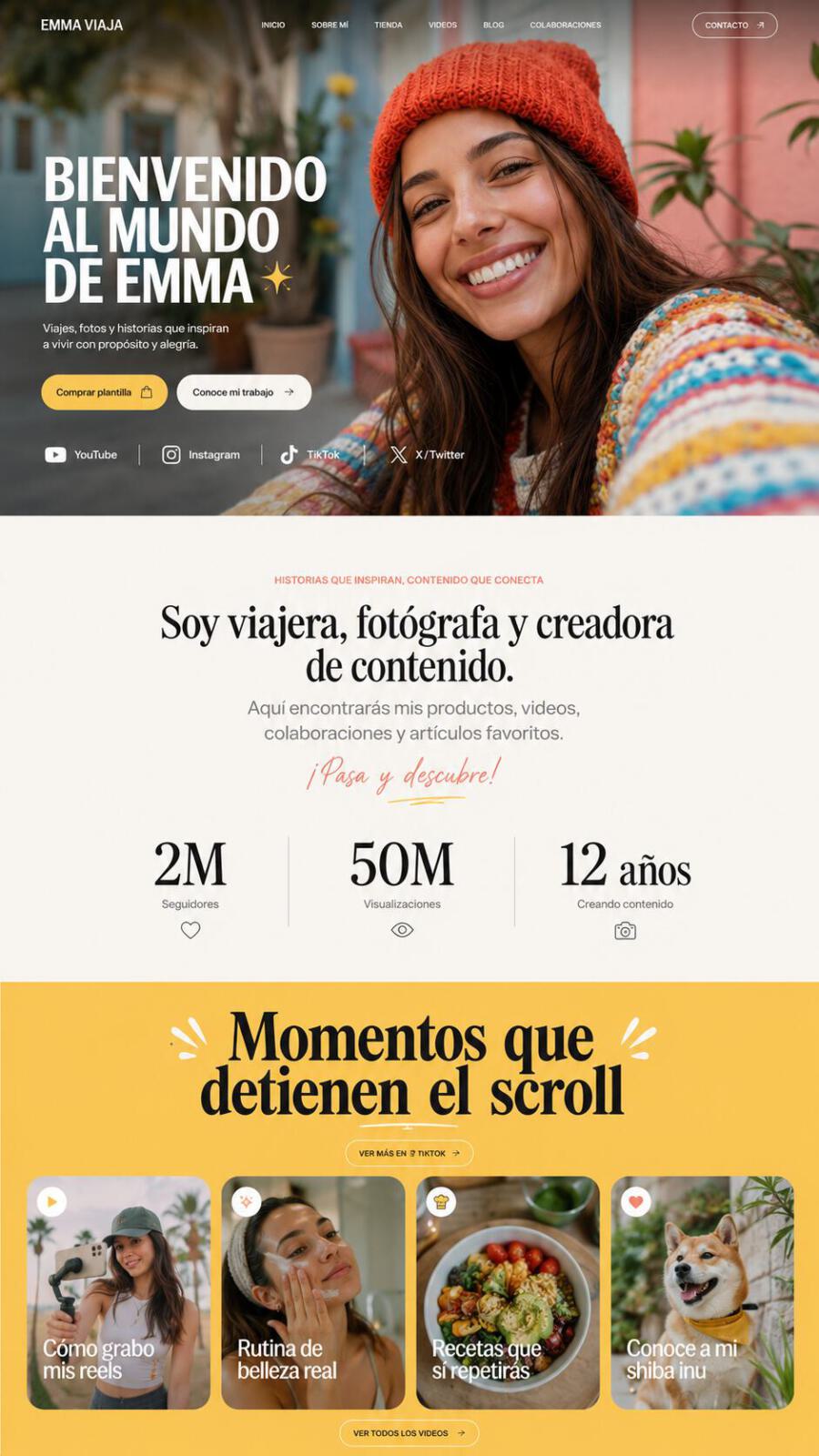 Ejemplo visual de sitio web One Page con recorrido vertical