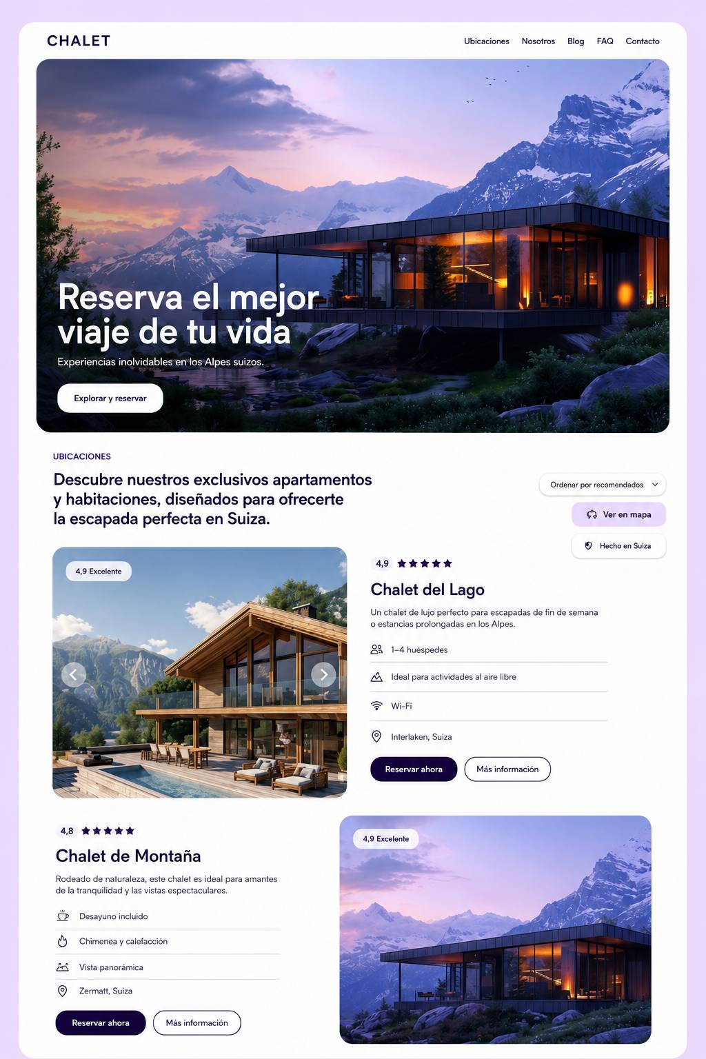 Huésped revisando información de hotel o cabaña en una página web