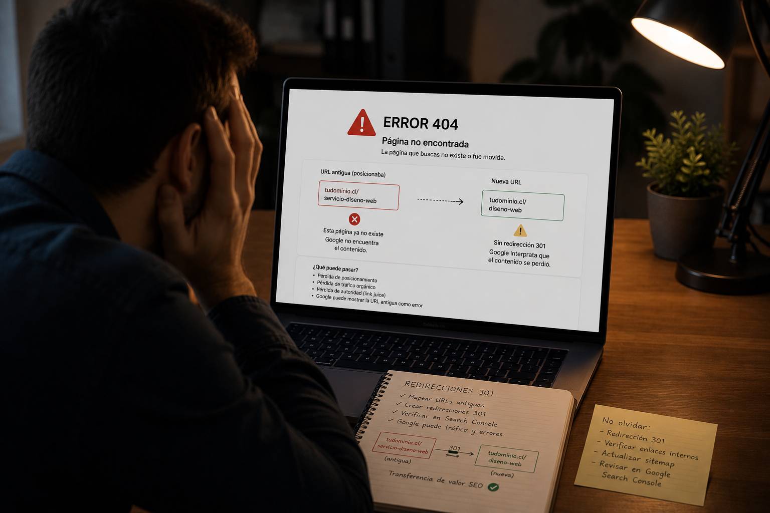URL antigua sin redirección SEO equivalente durante una migración web