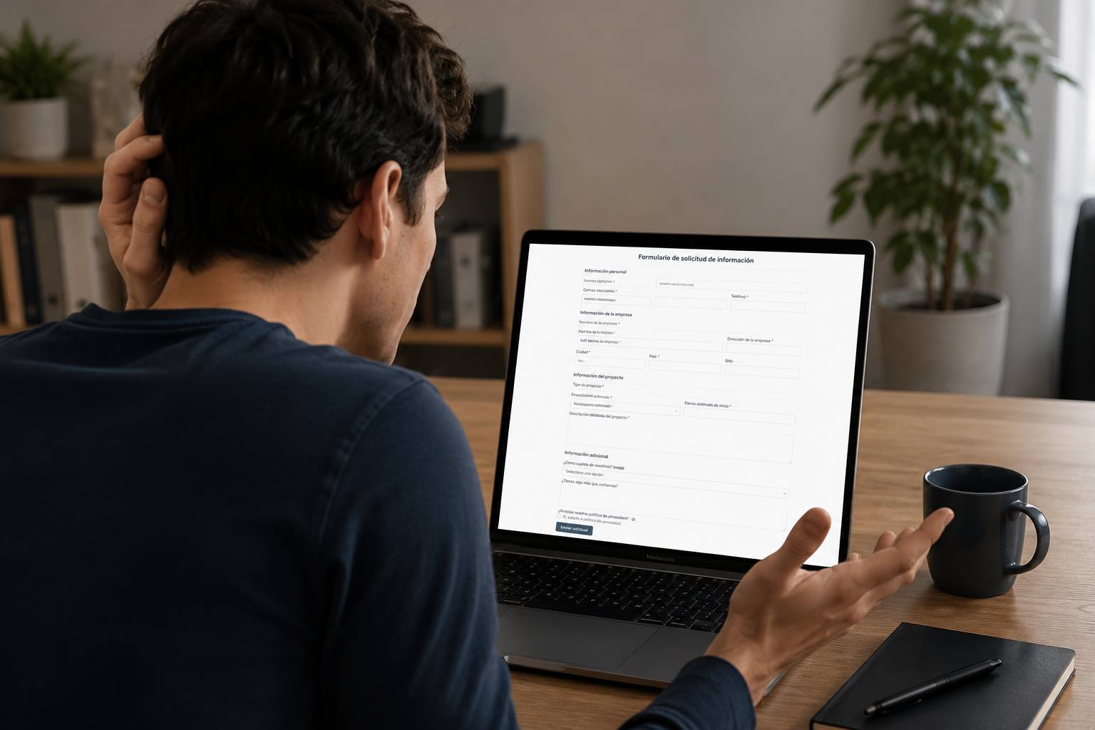 Landing page con formulario y botones de contacto poco claros para una campaña pagada