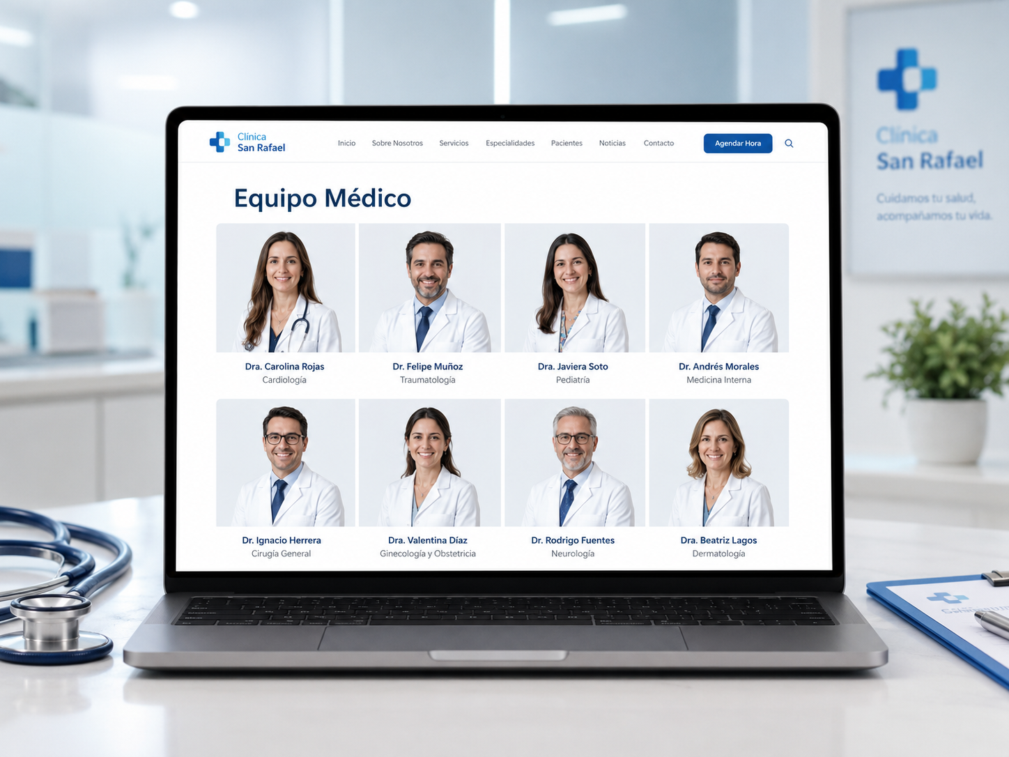 Estructura de especialidades y profesionales para página web clínica